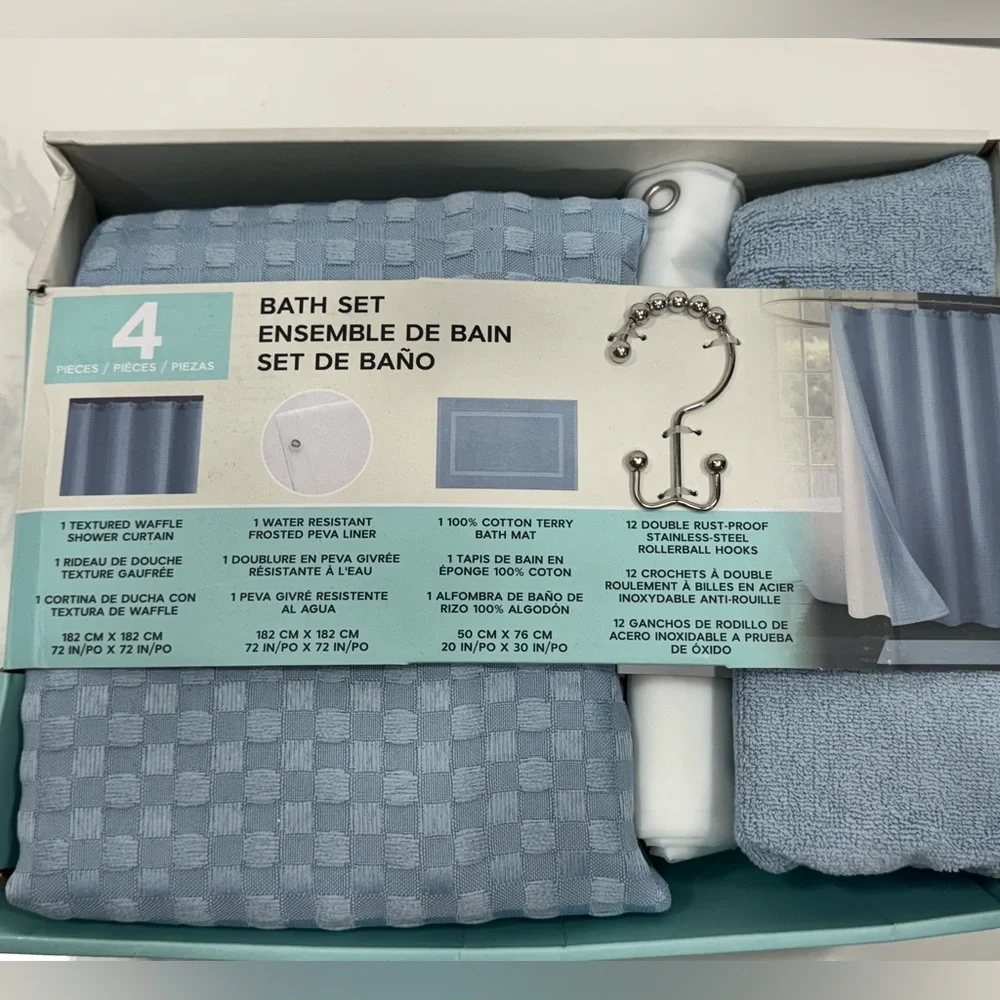 Essential Spa Shower Curtain Set 4 New Blue